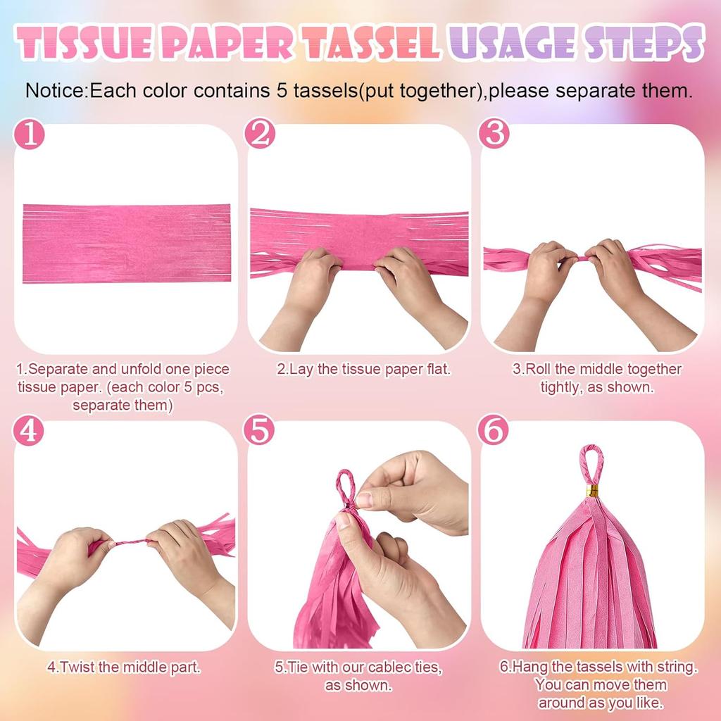 20PCS Tissue Paper Party Pink Tassel Garland Tassel DIY Paper for Party Decoration Birthday Banner Festivals Baby Showers 14inch
