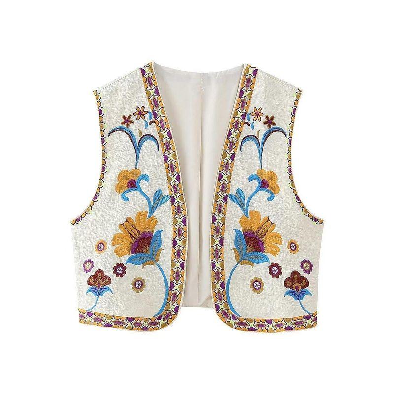 Leisure Sleeveless Embroidered Vest Casual Retro Sleeveless Embroider Vest Female