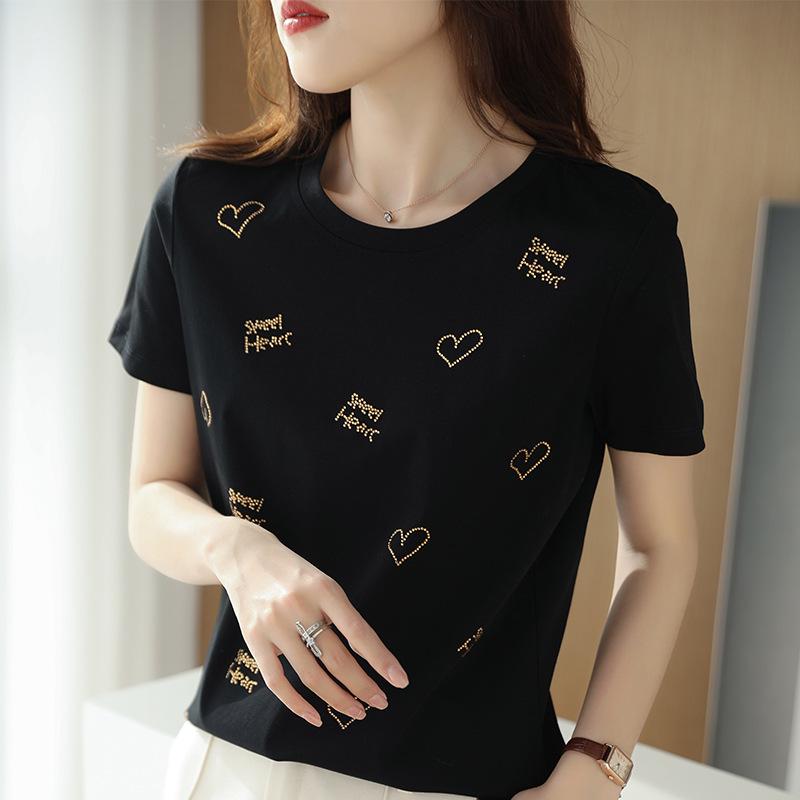 

Женская футболка из шелкового хлопка с коротким рукавом и принтом в виде сердечка, коллекция Лето 2025 2XL чёрный