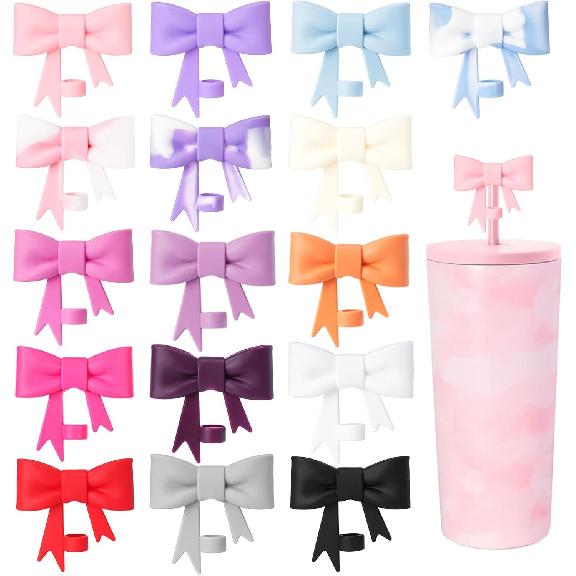 6 Pcs 8mm Cute Bow Straw Covers Cap Toppers Lids Compatible with Stanley Tumbler Cups,Reble Cute Silicone StrawTips Protectors for Reble