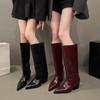 Fashion New Women's Leather Kitten Heel Square Toe Slip-on Autumn Knee High Boots Casual Female Long Boots Shoes Knee-High Boots