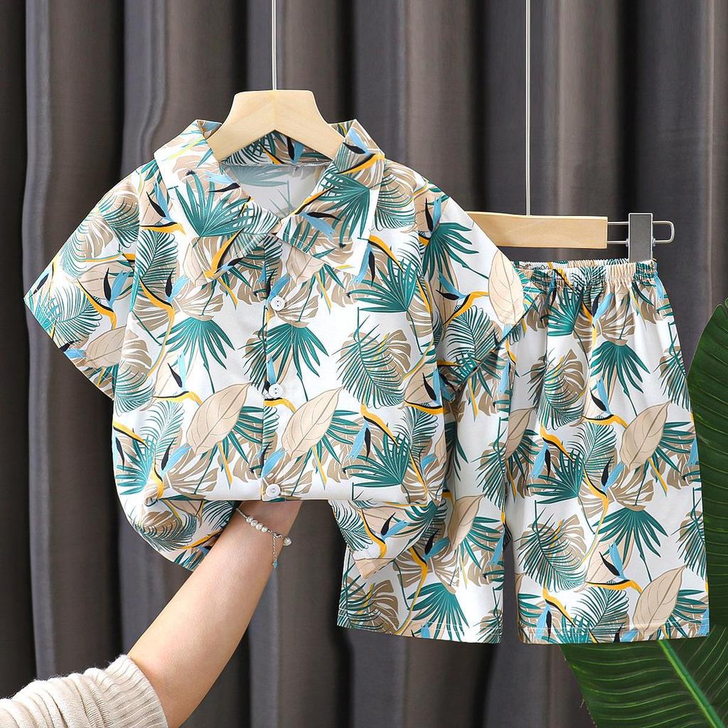 Trendy Summer Beach Short Sleeve Set for Kids – Handsome Two-Piece Outfit