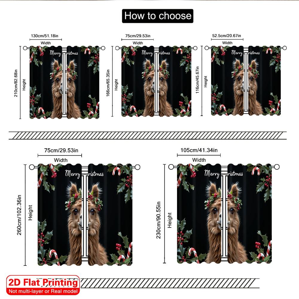 2 Stück 2D Flachdruck Weihnachts Vorhänge Frohe Weihnachten Alpaka Geschenke Polyestergewebe Ohne Strom Familienfeier Verwendung für