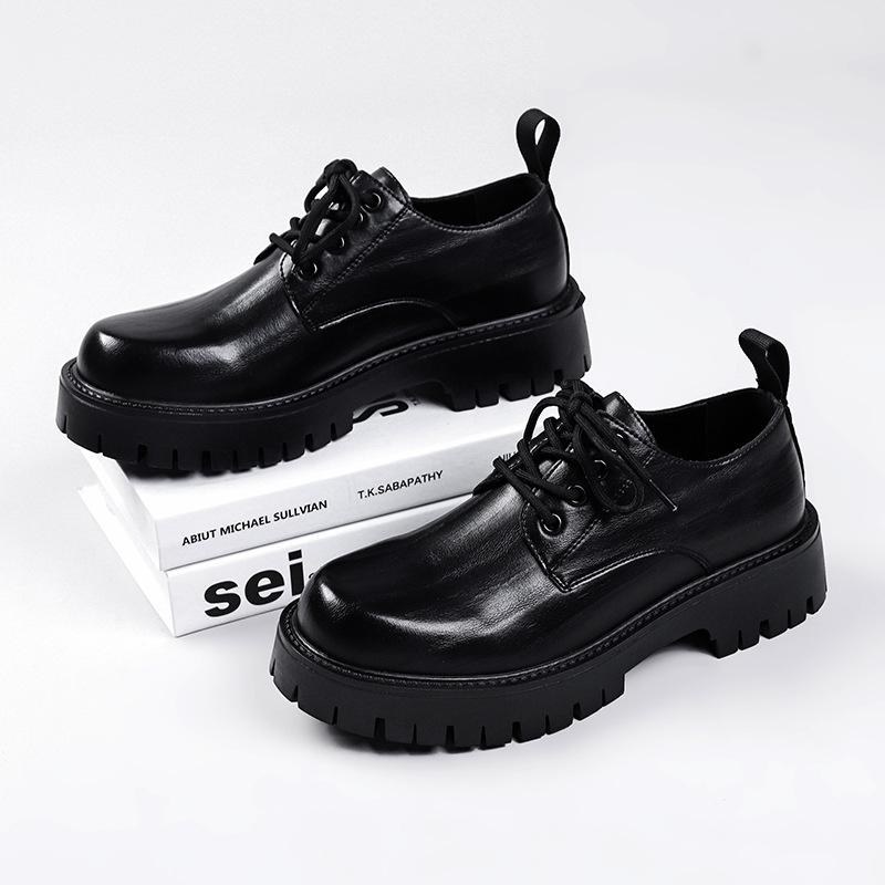 

Черные кожаные туфли мужские туфли весенние повседневные туфли на платформе маленькие кожаные туфли с большой головой нишевый дизайн оригинальные туфли Дерби 98137-W 38 чёрный