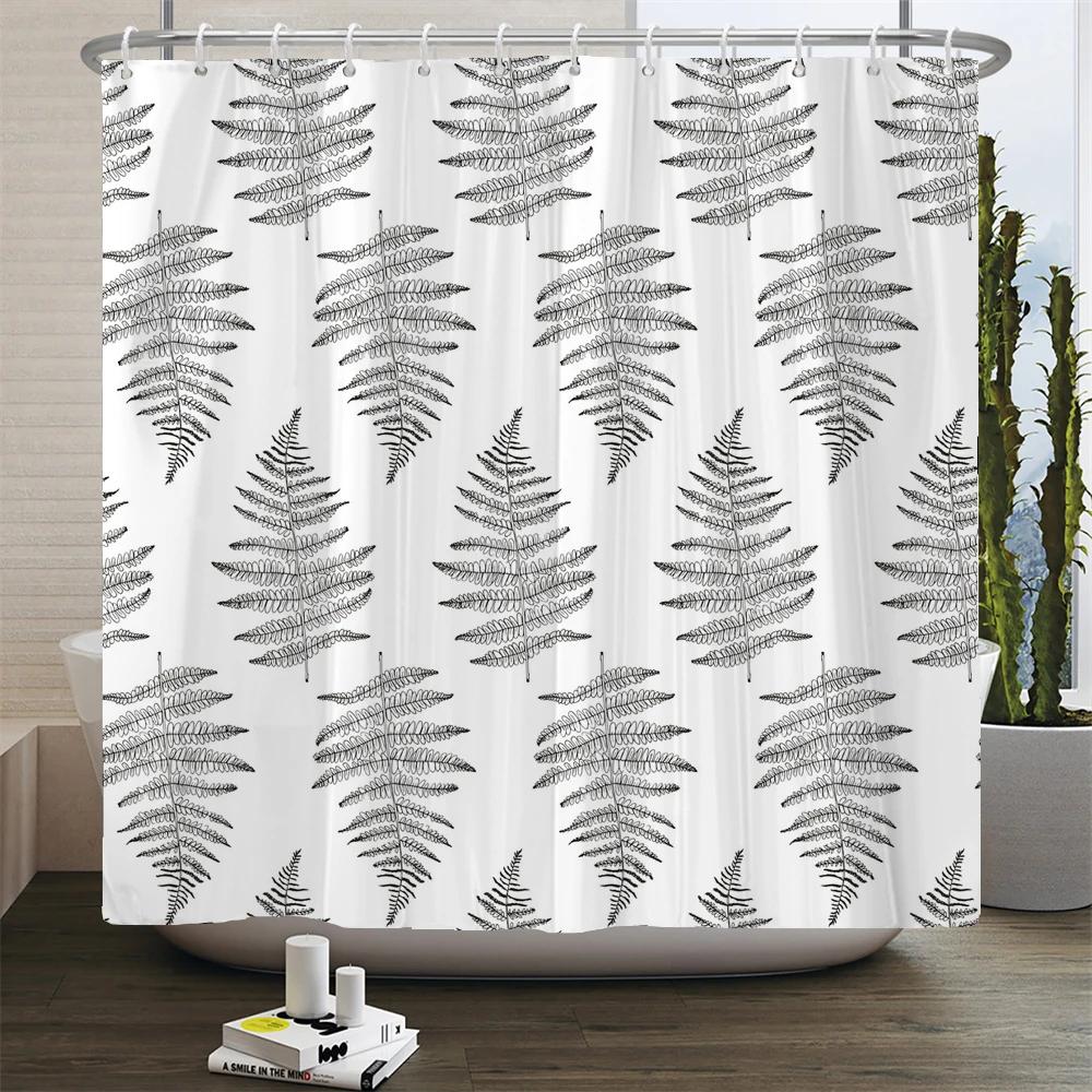 Black and White Geometric Pattern Shower Curtain Bathroom Waterproof Polyester Fabric Bath Screen Curtain Decor for Bathtub