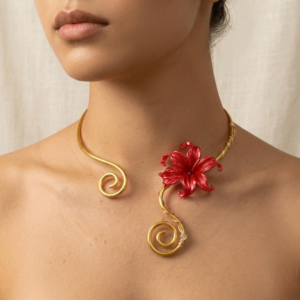 Spiral Iris Flower Necklace Multi Layered Zinc Zinc Alloy Neck Fashion Flower Collarbone Chain Girls