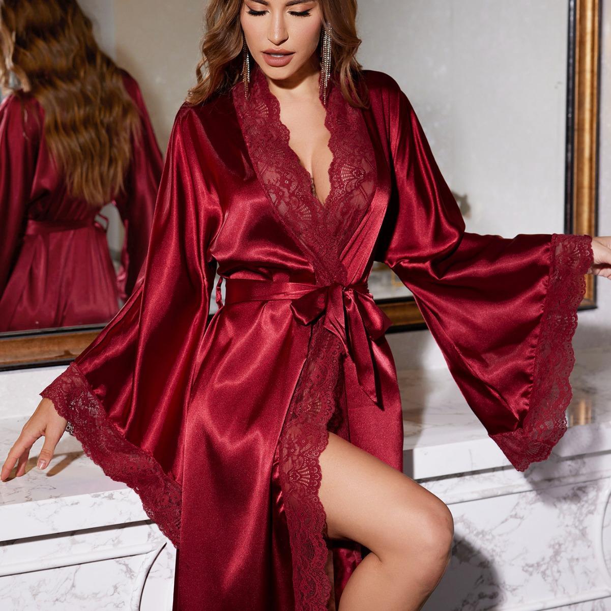 

Женские халаты, пижамы, длинные, черные, кружевные, свадебные платья M красный