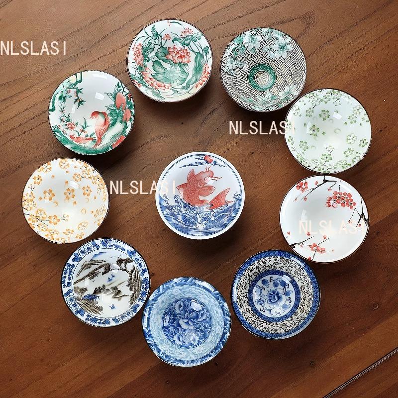 60ml Ceramic Kung Fu Tea Cup Painted Master Sipping Tea Cup Large Capacity Blue and White Bamboo Hat Tea Cup Drinking Utensils