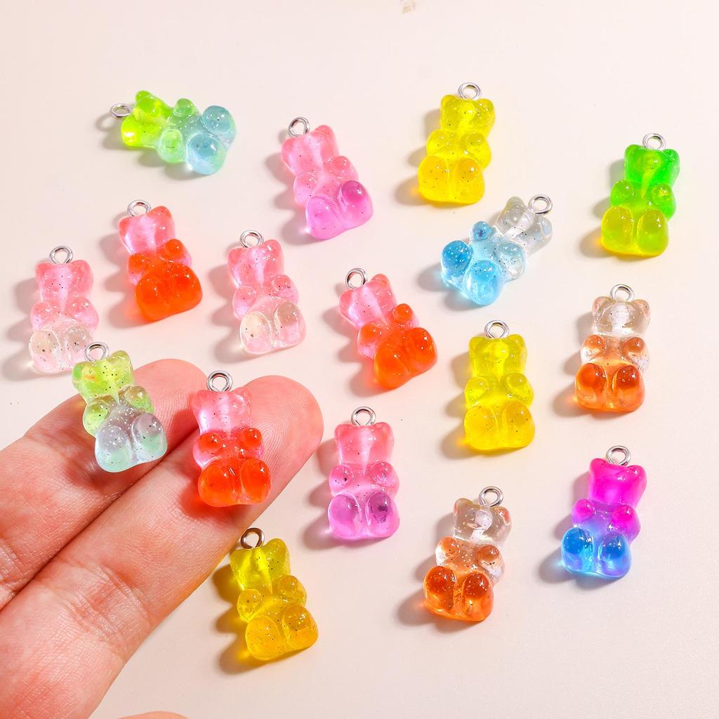 Colorful Transparent Bear Resin Pendant for DIY Jewelry and Keychains
