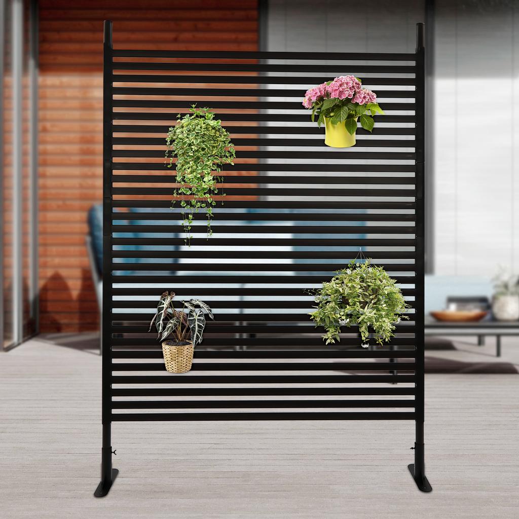 Black Outdoor Privacy Screen with Stand, 120x180cm Garden Patio Fence Panel, Brown Steel Windproof Partition, Load-bearing 10kg