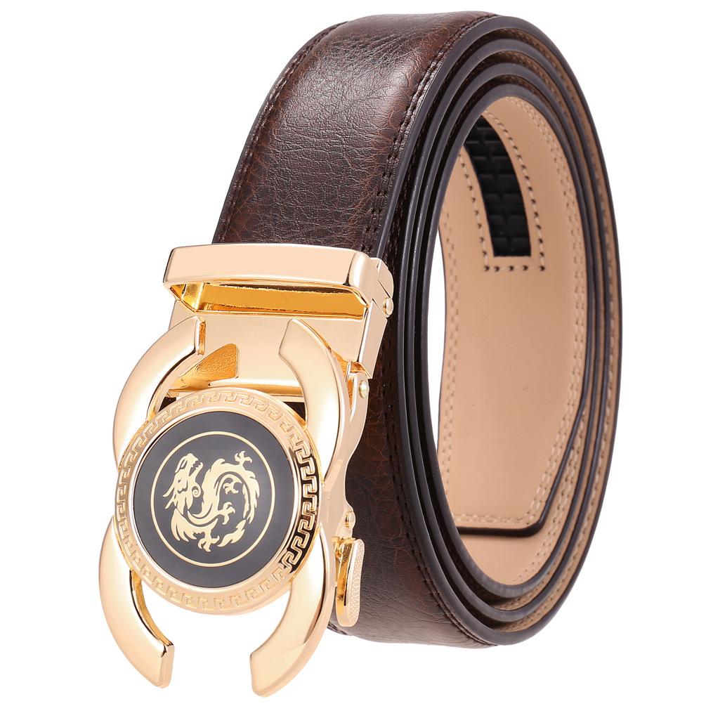 1Pcs Fashion Trend Men'S Automatic Buckle, Versatile Alloy Buckle Belt, Two-Layer Cowhide Belt Ly36-33539-1