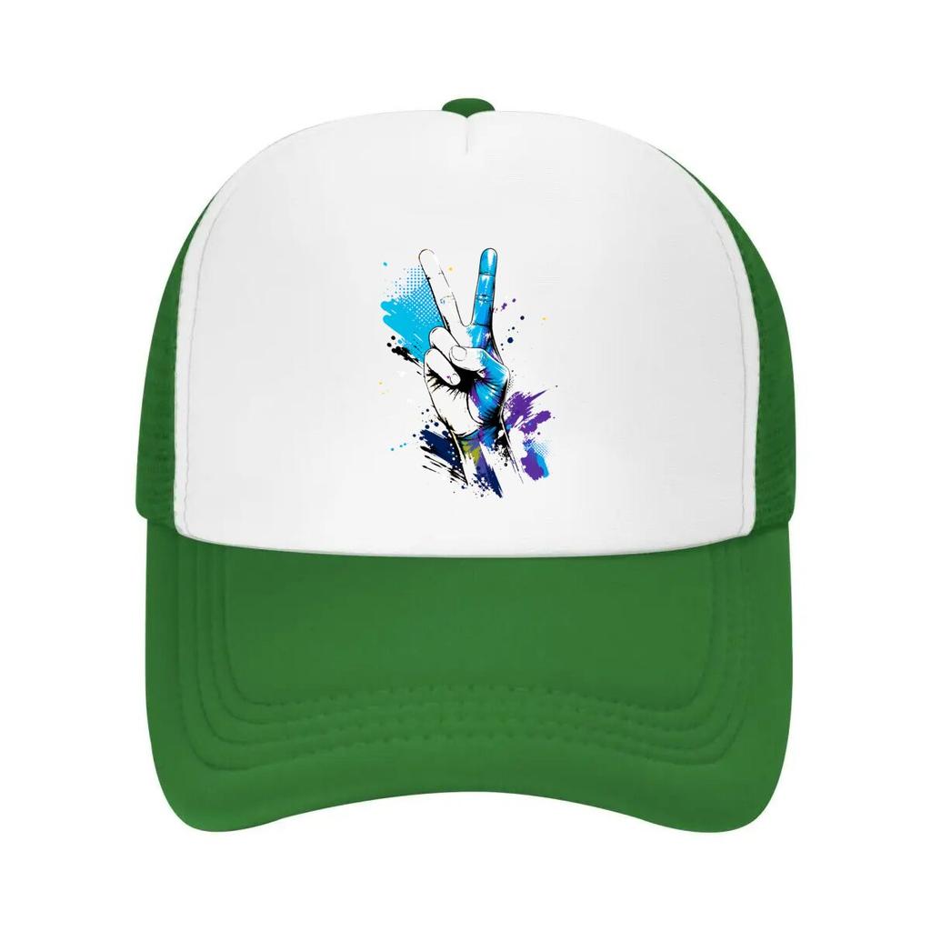 Abstract Rainbow Victory Hand Splash Mesh Baseball Cap Casual Hat Outdoor  For Womens Unisex FeUnisex