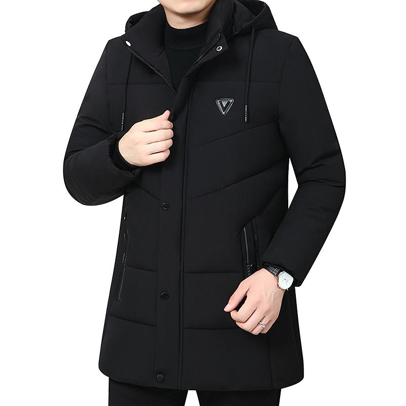 Herren Kapuzen Winter Daunen Baumwollmantel für Herren Parkas Verdickt Einfarbig Wattiert Strickjacke Midi Länge Reißverschluss Herren Warme Jacke
