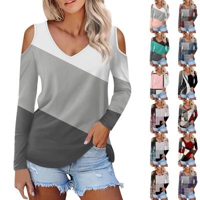 Women's Shirt Blouse Fashion Casual  V Neck Print Sexy Off-the-shoulder Long Sleeve Tops