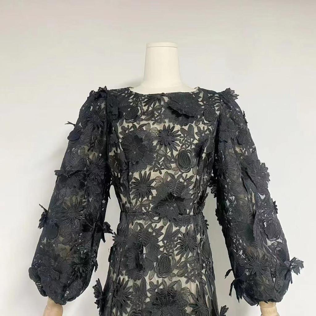 Australian Summer 2024 Floral Round Neck Hollow Waist Long Dress for Women