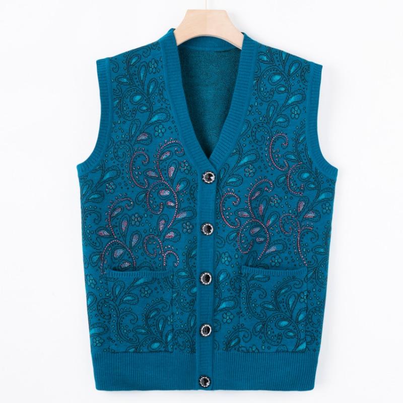 Middle-aged Elderly Knitted Sweater Vest Female Age 0 Mother Wear Autumn Sweater Vest Grandma New Warm Cardigan