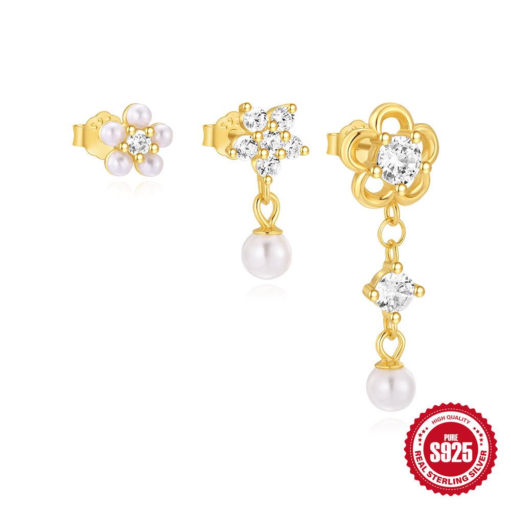 Einfacher Wind S925 Sterlingsilber Pferdeauge kombiniert mit Wassertropfen Zirkon Spleißen Schmetterling Stern Ohrringe Dreiteiliges Set