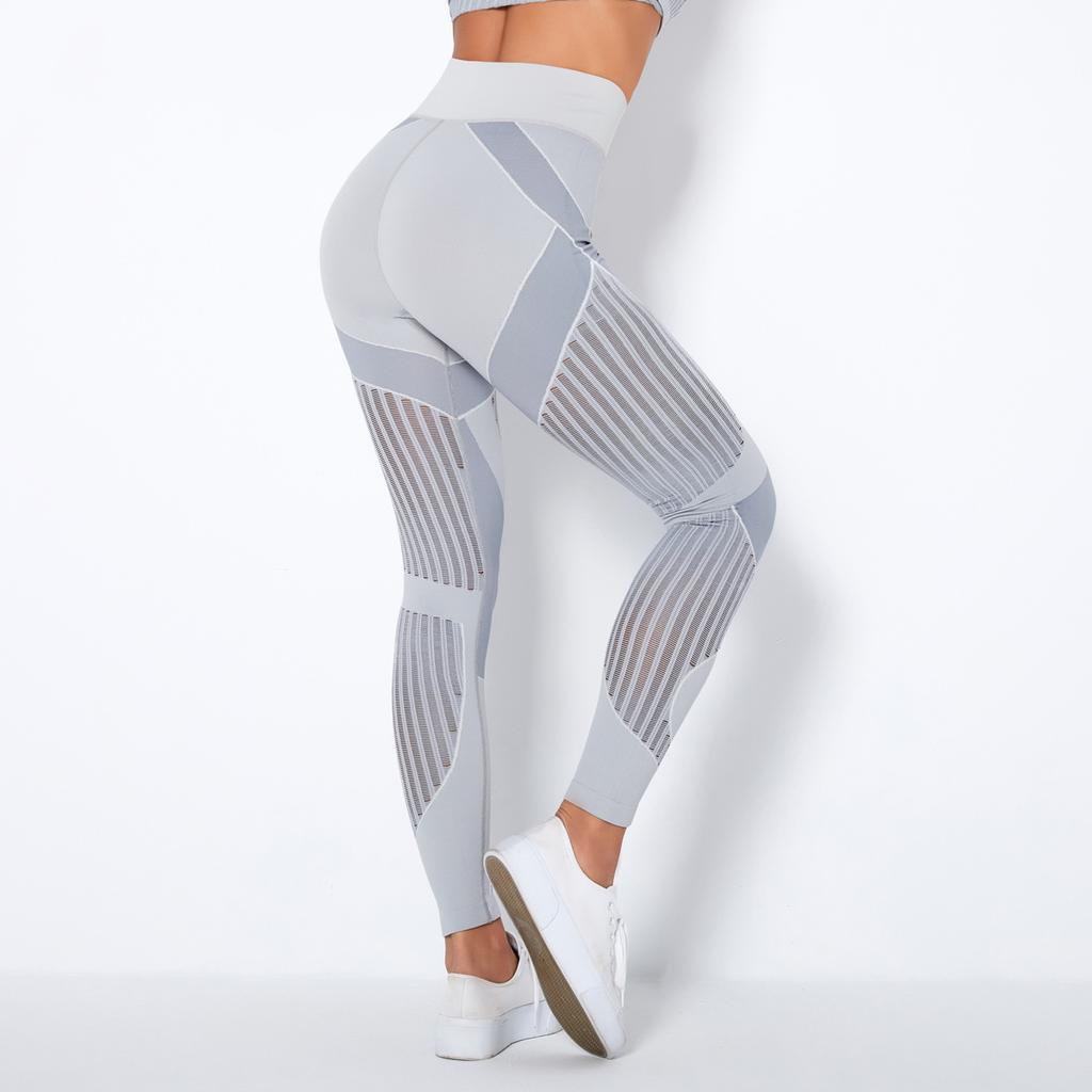 Seamless Knitted Sexy Stripe Moisture Wicking Yoga Pants, Sports Running Fitness Pants For Women