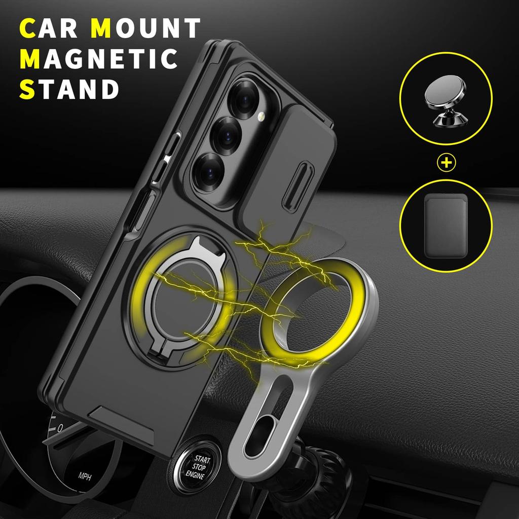 Case for Samsung Galaxy Z Fold 8 Ultra 7 6, Heavy Duty Case with Slide Camera Cover, 360° Rotatable Stand & Magnetic Car Mount