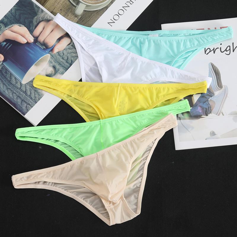 Pánské ledové hedvábné tanga trojúhelníkové šortky ultra tenké průhledné prodyšné sexy pohodlné