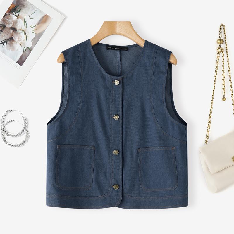 

ZANZEA Женские летние повседневные топы-майки без рукавов с круглым вырезом 4XL темно-синий