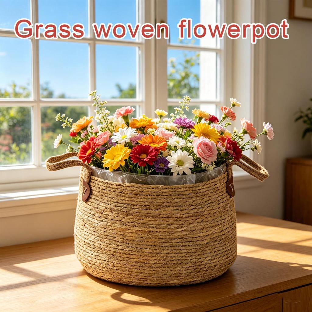 Woven Flower Pots, Seaweed Extra-large Potted Plants, Green Plant Baskets, Woven Plant Baskets