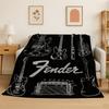 Retro Fender Logo Guitar Instruments Music Flannel Blanket Soft Warm Throw Blanket for Bedroom Living Room Bed Travel Picnic