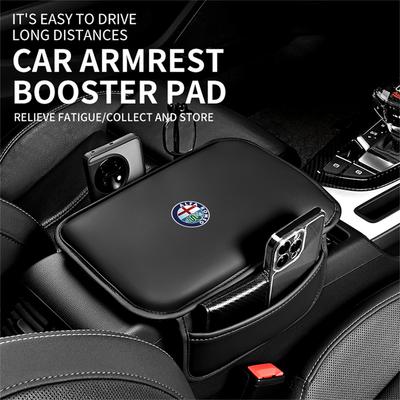 1pc Black Car Armrest Box Pad PU Leather Arm Rest Protection Cushion Cover For 159 Giulietta Mito 147 Stelvio Styling