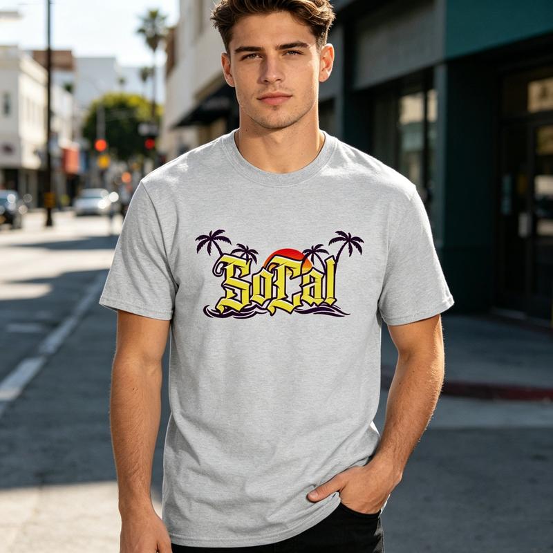 Southern California Socal Graphic T Shirt Vintage Beach Sunset Print Unisex Soft Cotton Crew Neck Short Sleeve Trendy Casual