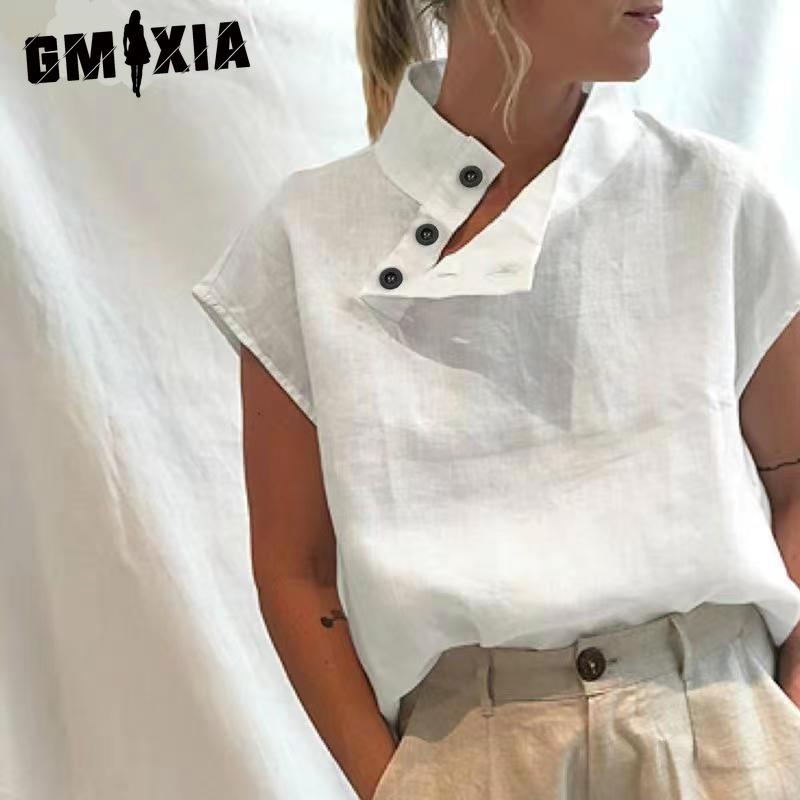 

GMXIA Жіночі модні повсякденні одноколірні блузки та сорочки з короткими рукавами XXXXXL світло-синій колір