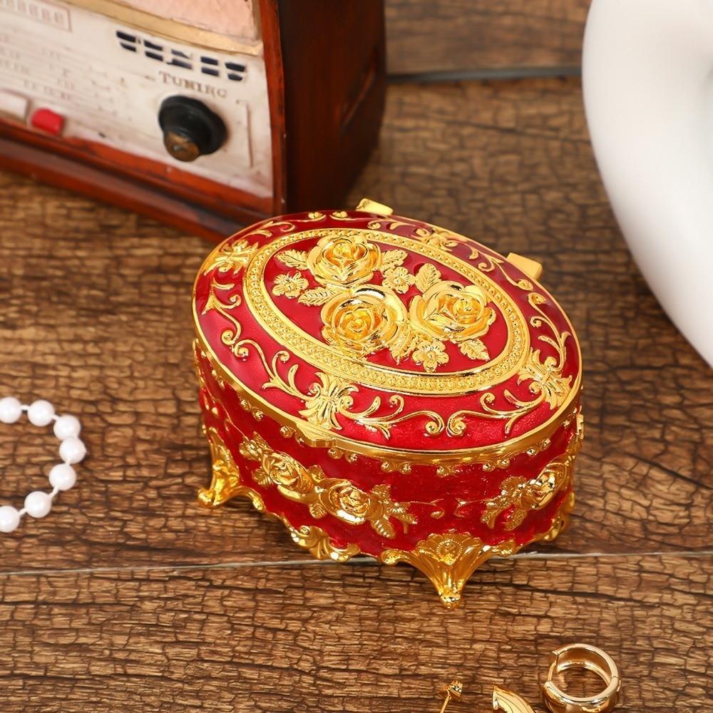 Vintage Rose Enamel Box European Style Antique Storage Case Earring Display Box  Dressing Table