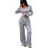 Womens Square Neck Striped Long Sleeve Pajama Set Loose Fit Comfortable Sleepwear Home Lounge