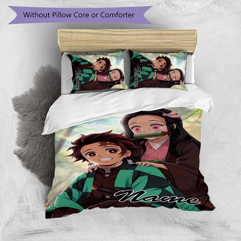 3pcs Demon Slayer6 Cover Set - Personalized Name, HD Printed Bedding with 1 Cover and 2 Pillowcases - Perfect for Home Decor, Easy Care