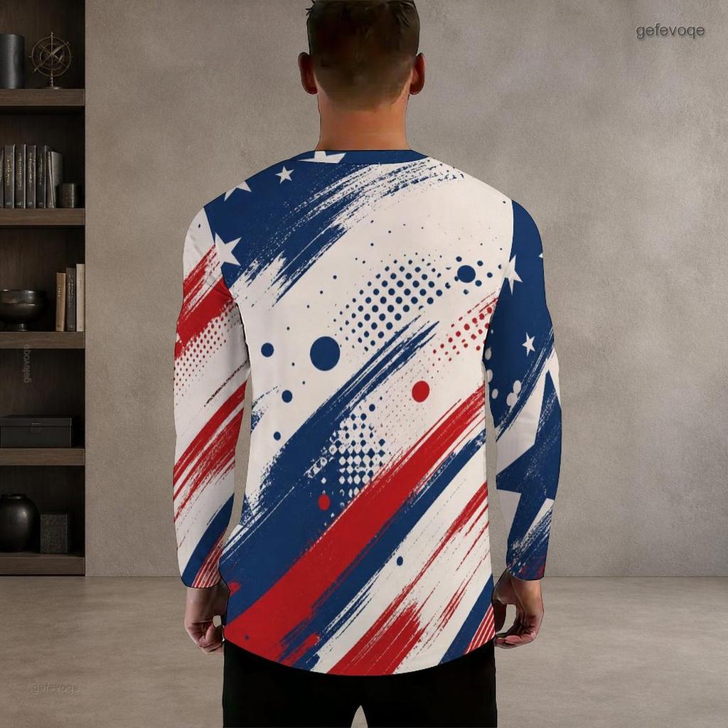 Men S Plus Size Round Neck Long Sleeve Printed T Shirt Red Blue White Casual Pullover