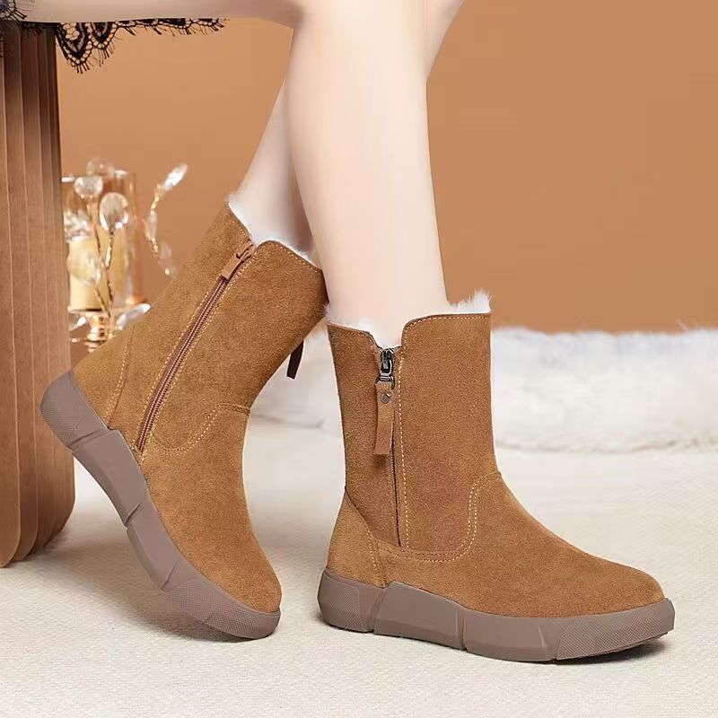 Women's Winter New Shearling High Top Snow Boots Thick Sole Non Slip Thicken Plush Keep Warm Flat Sole Ankle Cotton Boots