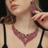 FYUAN Luxury Inlay Rhinestone Necklace Earrings for Women Purple Crystal Water Drop Pendant Wedding Bride Jewelry Sets