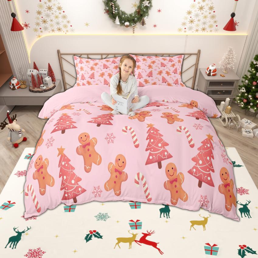 Homewish Kawaii Gingerbread Duvet Cover Set for Kids, Girls Christmas Gifts Bedding Set, Merry Xmas Bed Set, Room Decor