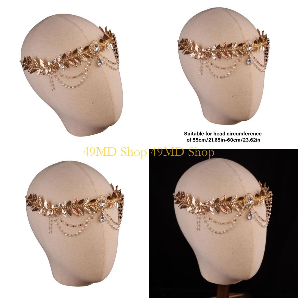 

49MD Golden Headband Water Drop Pendant Halloween Headwear Witch Costume CN