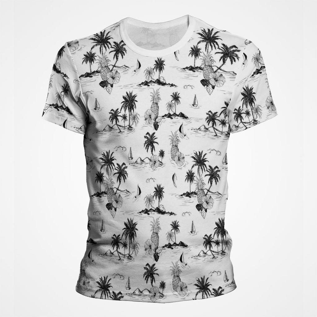 Summer Hawaiian Mens Tshirt Seaside Vacation Tropical Rainforest Coconut Tree Graphic T Shirts Men 3d Print Streetwear Tee Tops