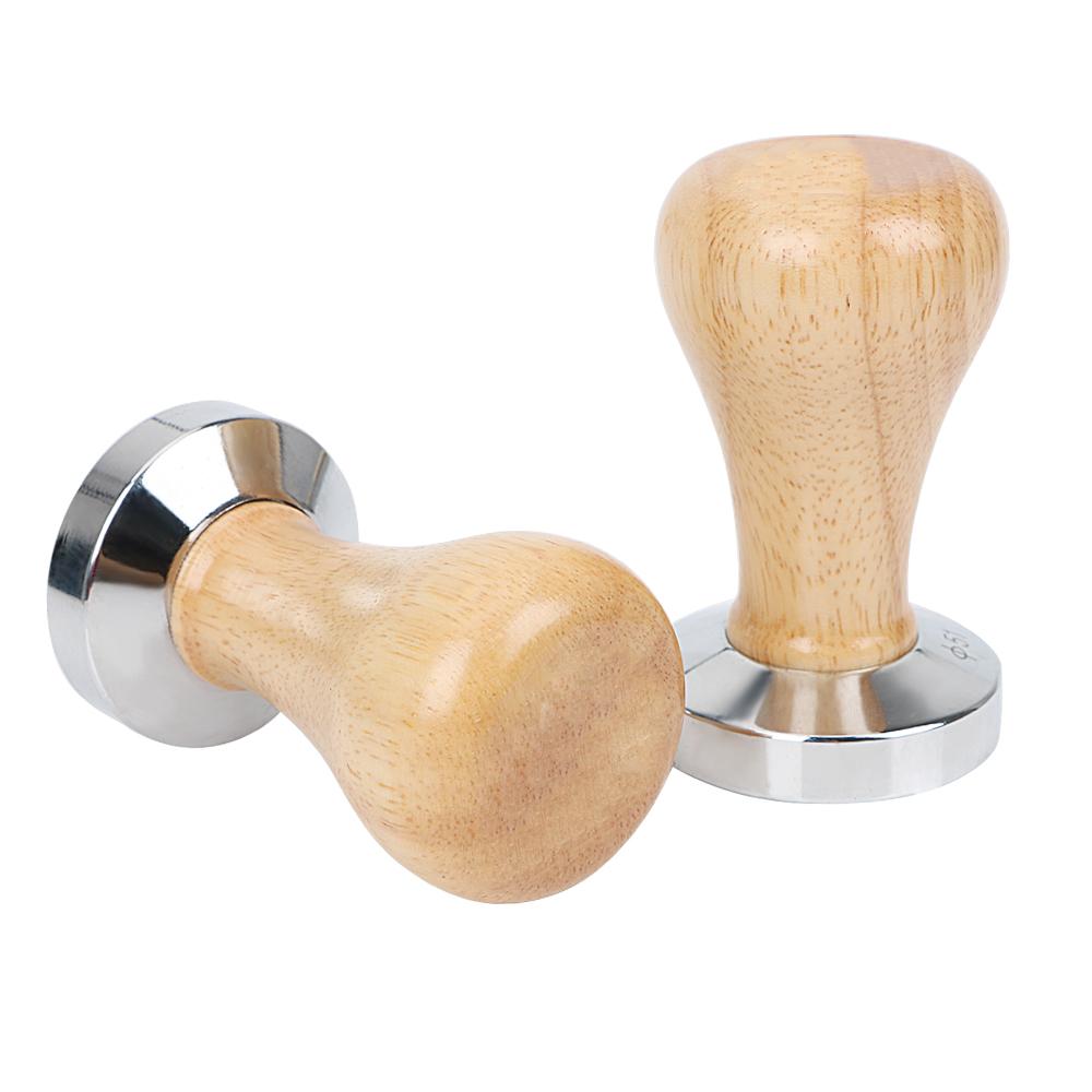 Kaffee Tamper aus Edelstahl Flacher Espresso Tamper Holzgriff Kaffeepulver Hammer Barista Werkzeuge Kaffeezubehör 58MM/51MM