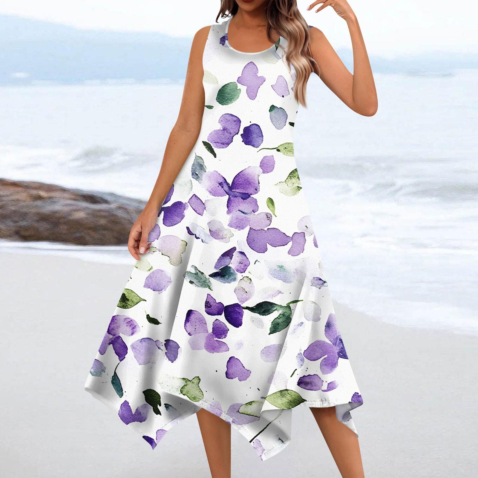 

Женское повседневное модное платье миди без рукавов с круглым вырезом и нерегулярным подолом S фиолетовый