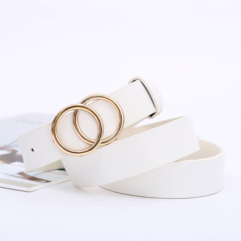 Women's Black Minimalist Double O Buckle Leather Belt – Korean-Style Waistband, Thin Fashion Accessory for Skirts and Jeans