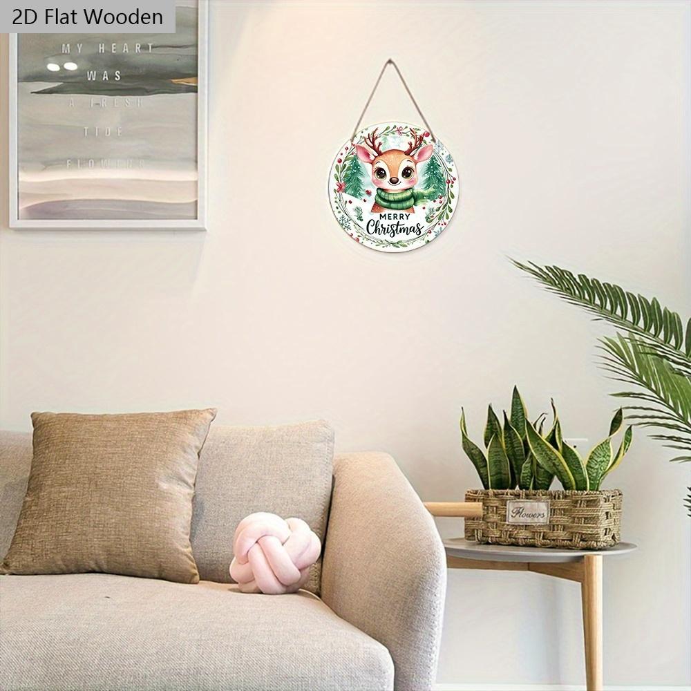 Christmas Wooden Sign with Adorable Elk Pattern - Merry Christmas Round Sign for Front Door, Wall Hanging Decor - Ideal Christmas Ornament