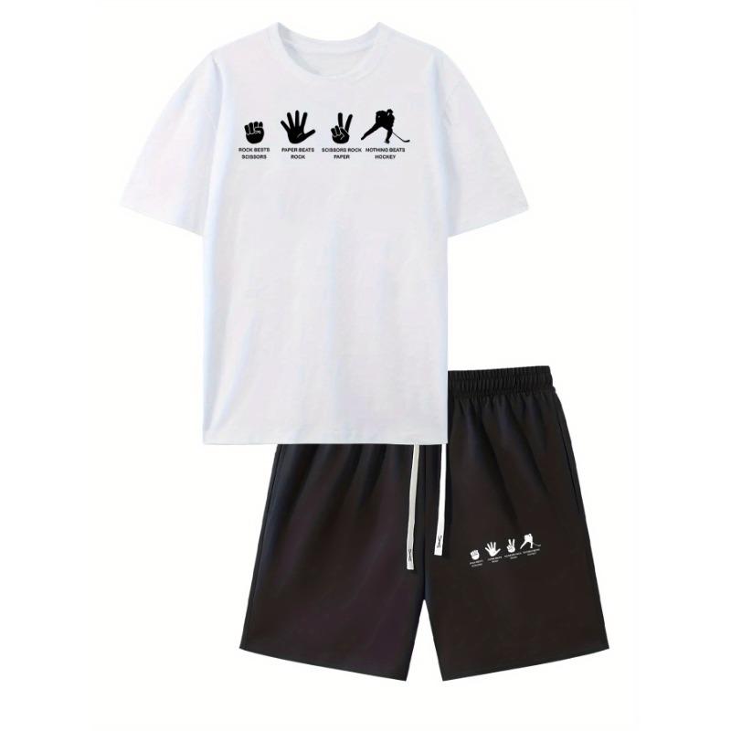 European Size Ice Hockey And Hand Humorous Graphic Print Men'S Short-Sleeved T-Shirt And Waist Casual Sports Regular Top ,Spring And Summer g