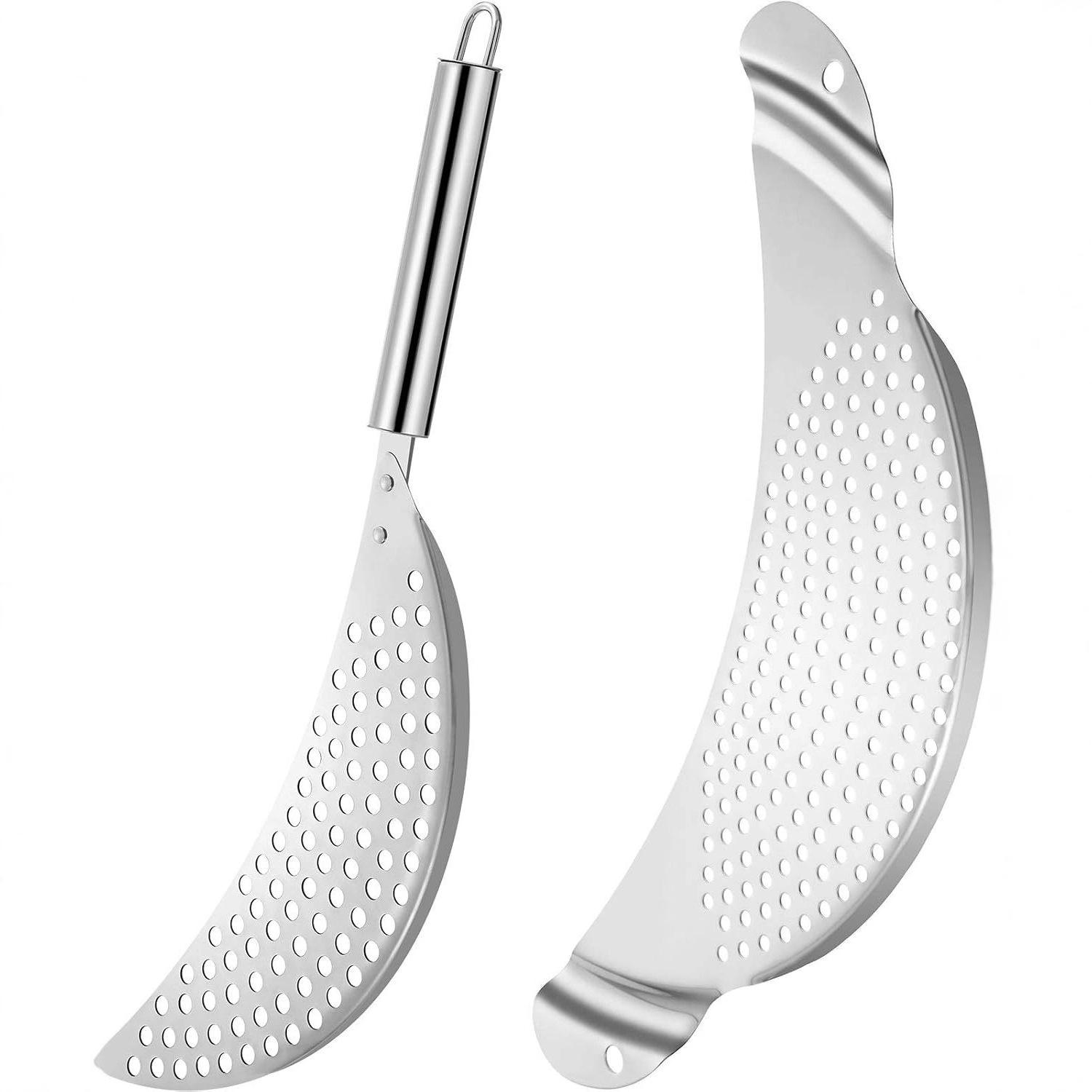 

LMETJMA 2Pcs Pot Strainer with Handle Stainless Steel Colander Pasta Drainer Pan Pot Strainer with Recessed Hand Grips срібний