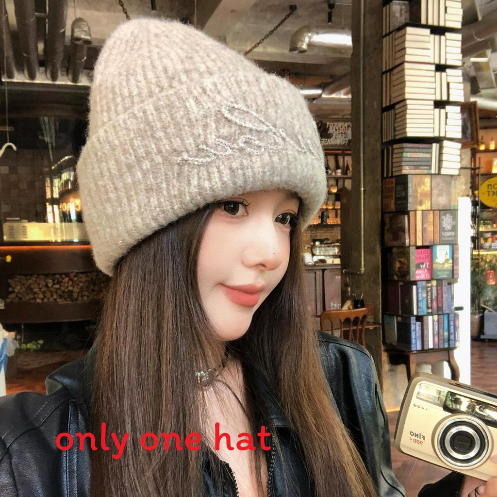 Wool Blend Letter Knitted Hat For Women Winter Cold Weather Warmth