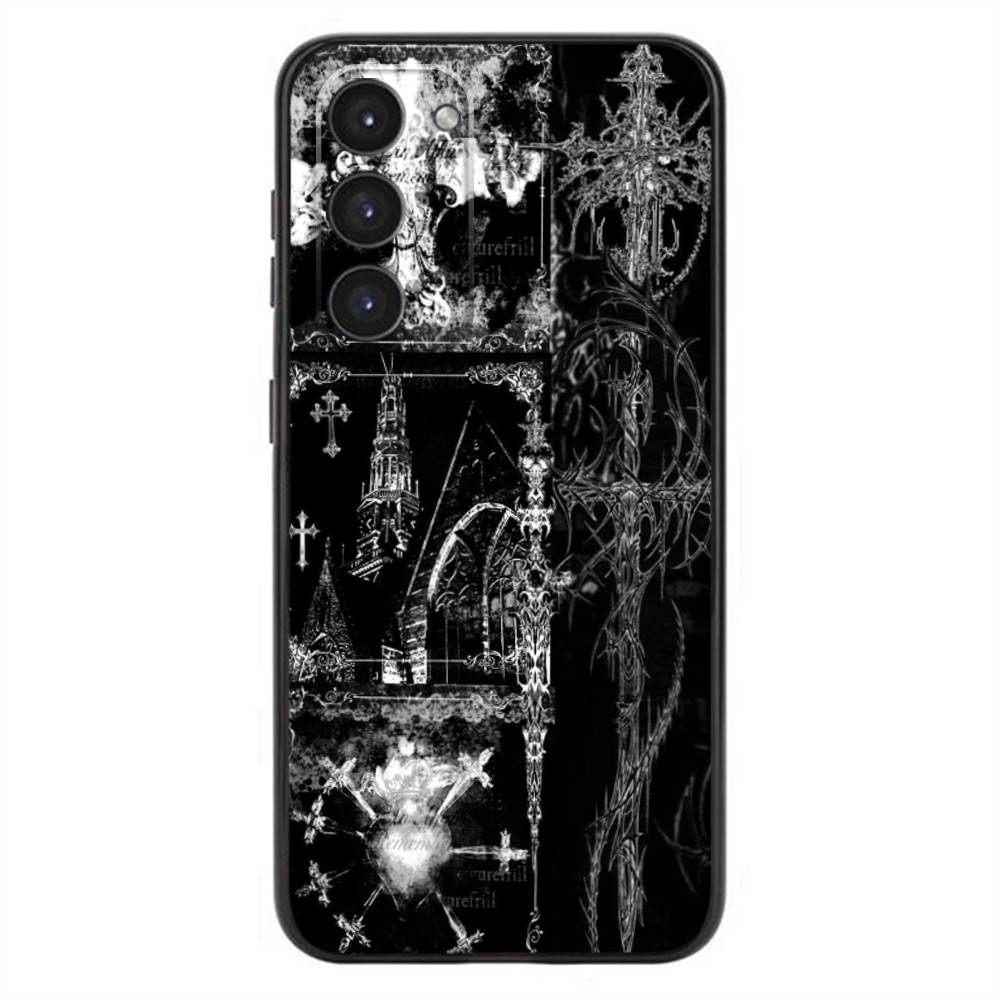 Gothic Cyber Sigil Cross Eyes Skull Phone Case For Samsung Galaxy A32,21s,22,31,52,53,72,73,Note20,8,9,10 Silicone Black Cover