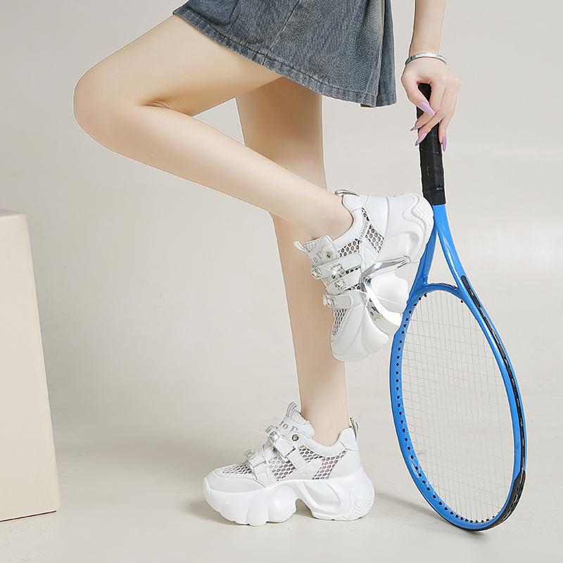 Fashion 2025 New Autumn Women Chunky Sneakers Breathable Mesh Casual Shoes 8CM Heels Fashion Trainers Lace-Up Platform Dad Shoes Woman