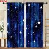 2Pcs Curtains 2D Flat Starry Night Sky Watercolor Art With Deep Blue Teal Hues And White Stars Window Drapes for Bedroom Room De
