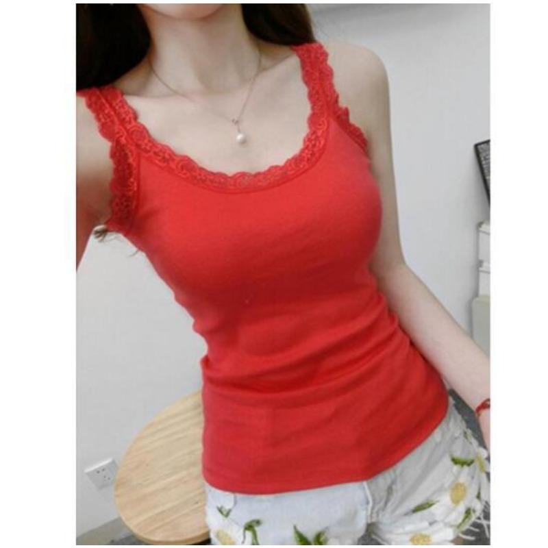 Women's Lace Trim Ribbed Camisole Slim Fit Sleeveless Tank Top